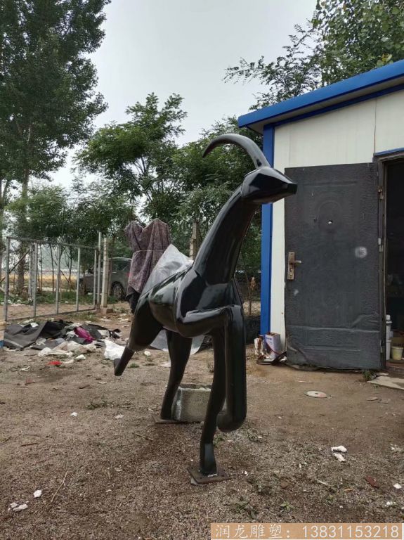 不锈钢创意鹿雕塑，奔跑小鹿雕塑，独角抽象小鹿雕塑4