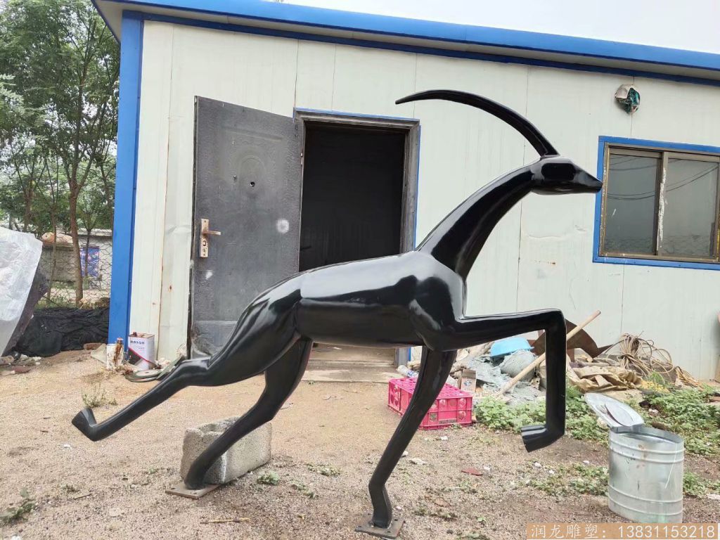 不锈钢创意鹿雕塑，奔跑小鹿雕塑，独角抽象小鹿雕塑5