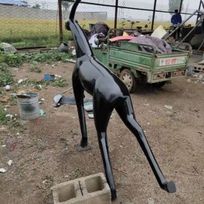 不锈钢创意鹿雕塑 厂家制作奔跑小鹿雕塑 独角抽象小鹿雕塑